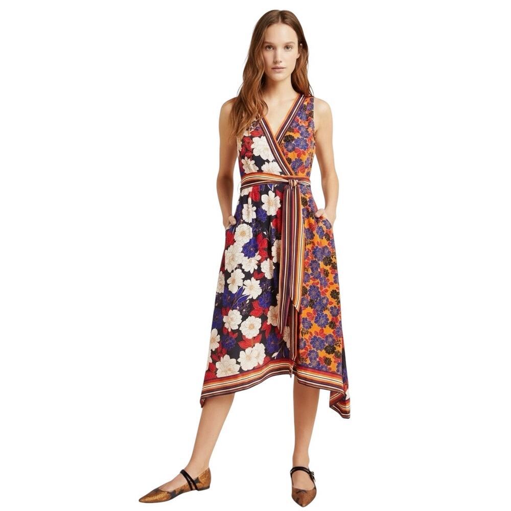 Anthropologie Maeve Cassandra Midi Dress Floral Pockets Sundress Size 14
